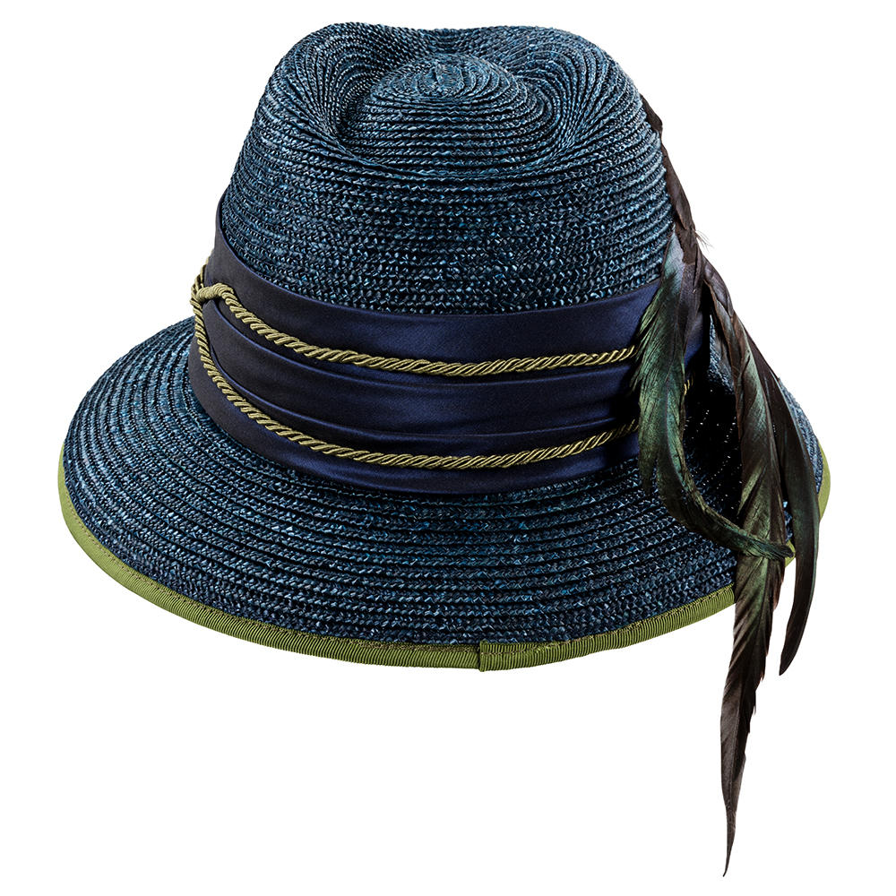 »Witta« Ladies' Hat, Braided Straw with Hat Feather, Navy