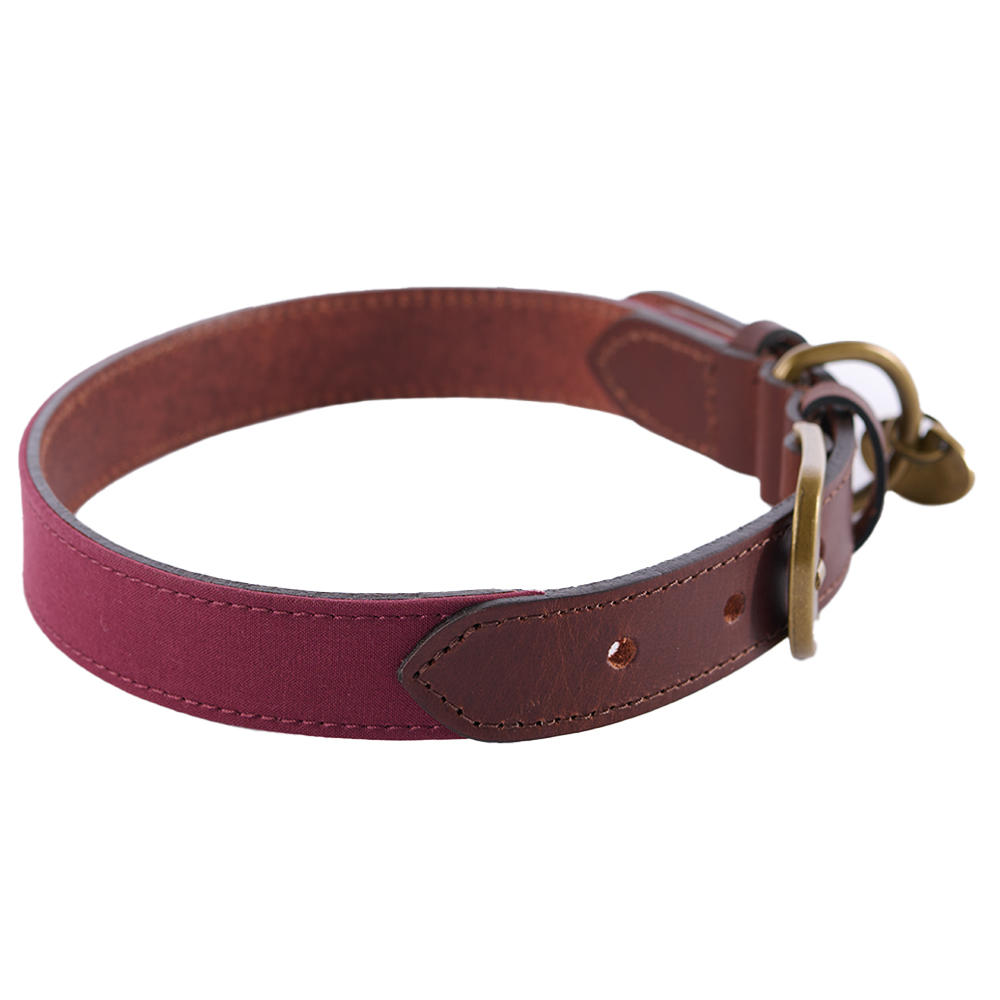 Le Chameau Dog Collar, Leather/Canvas, Rouge, Size L