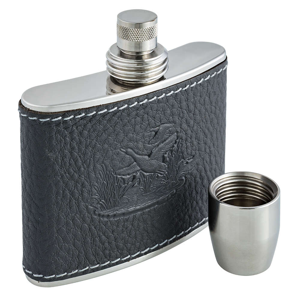 Flasque BEIER avec gobelet à visser, 125 ml, gris, motif canards