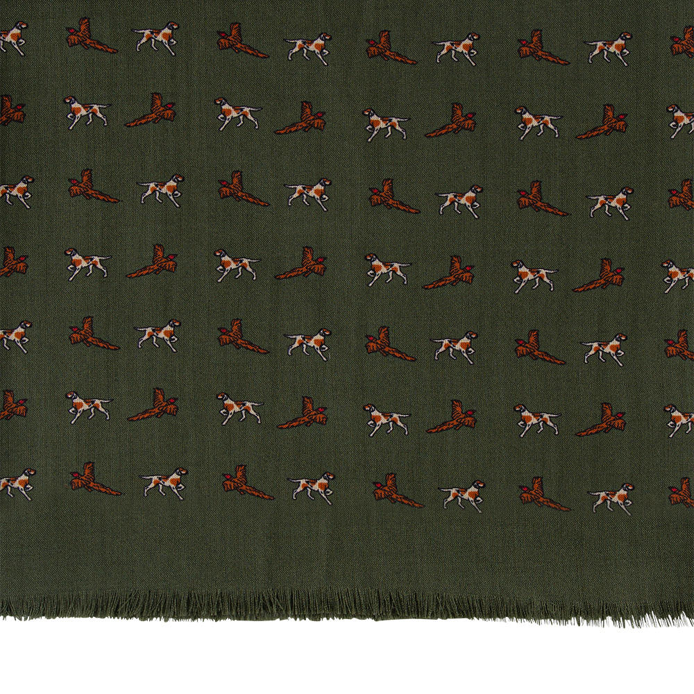Jagdschal gedoppelt, Hund & Fasan, 175 x 33 cm