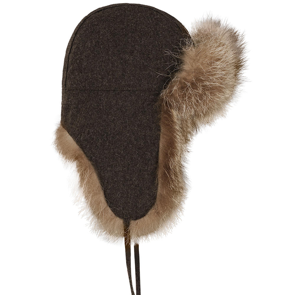 Casquette en fourrure de raton laveur et loden