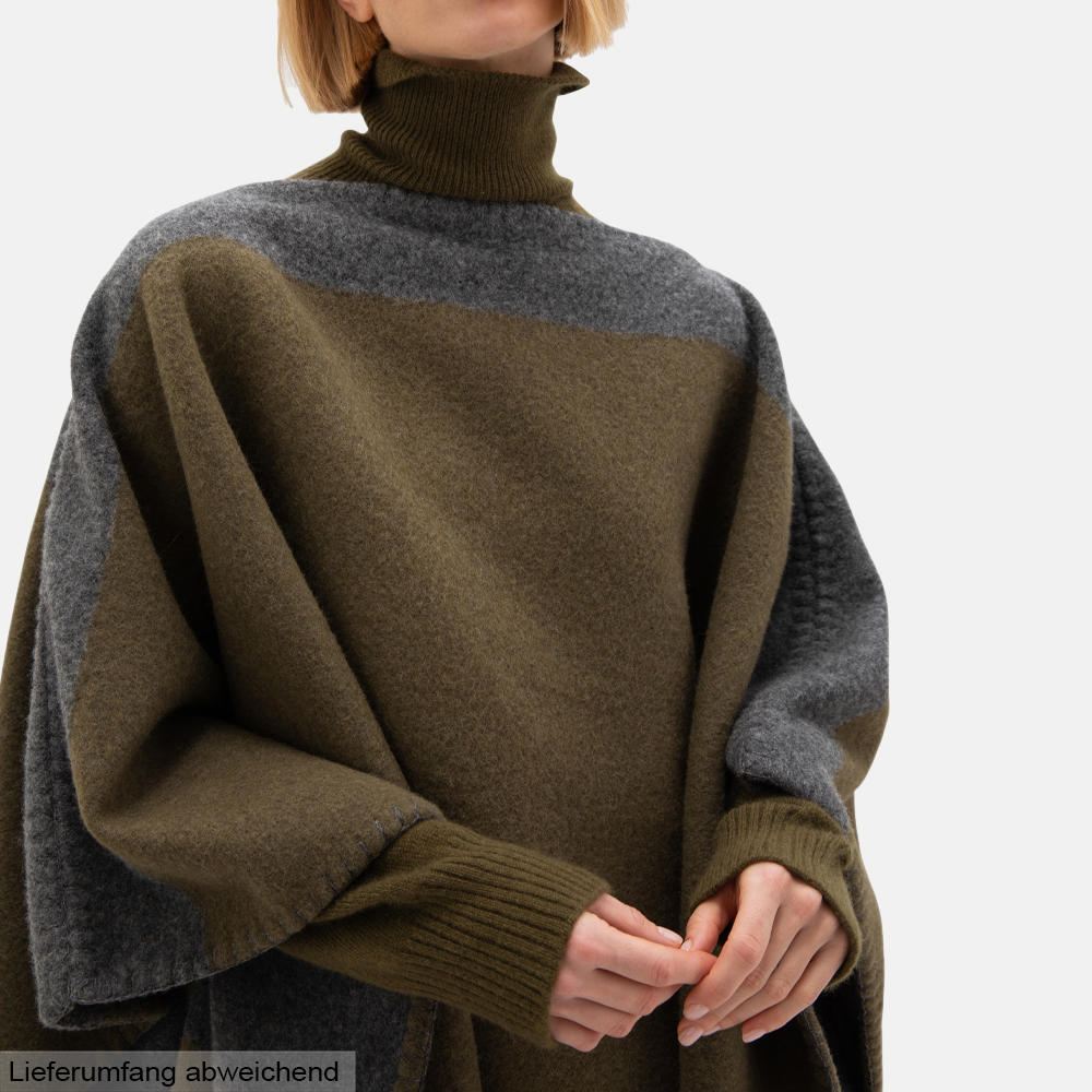 Johnstons of Elgin Virgin Wool Poncho, Olive/Grey