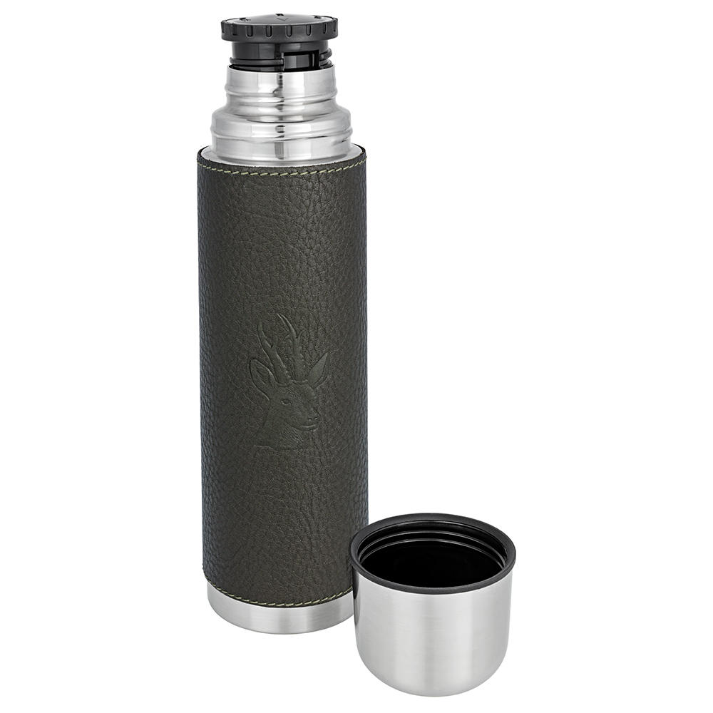 Bouteille isolante BEIER recouverte de cuir, 700ml, olive, motif chevreuil