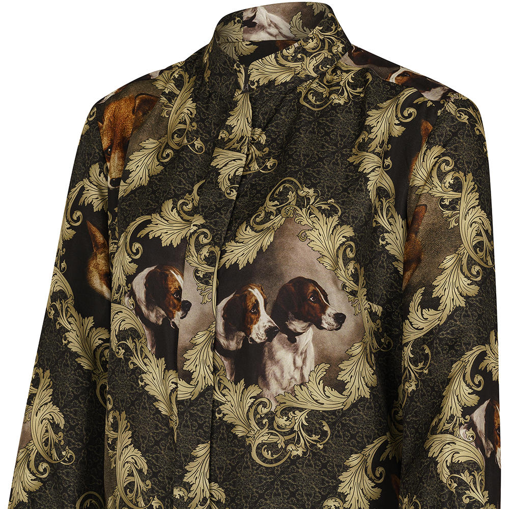 Robe en soie Sara Tiara, motif renard et chien