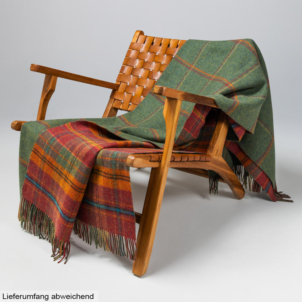 Couverture laine d'agneau Johnstons of Elgin, double face, red tweed/windowpane
