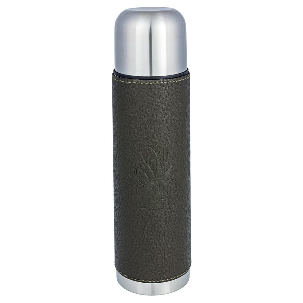 Bouteille isolante BEIER recouverte de cuir, 700ml, olive, motif chevreuil