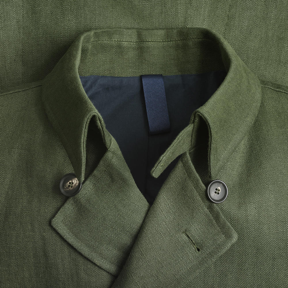 Herrenjacke Zweireiher Leinen-Canvas, grün