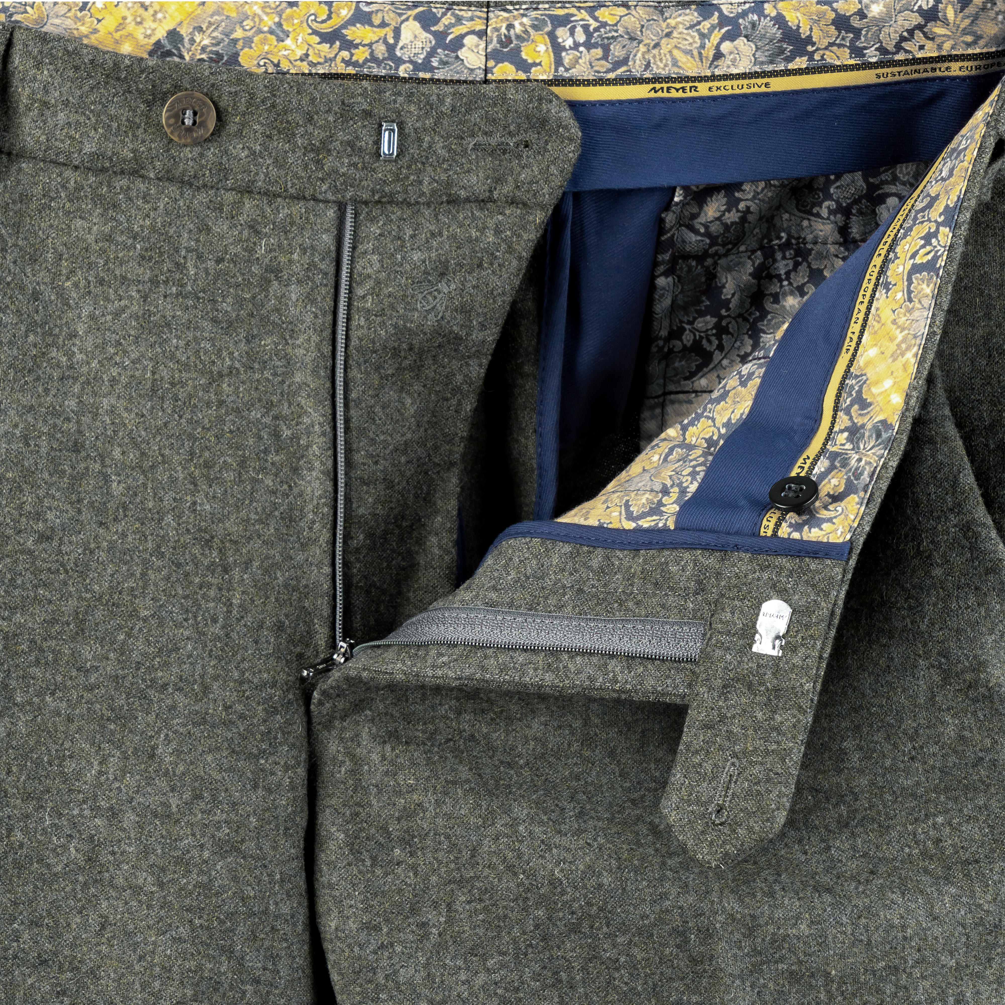 Meyer »Bonn« Men's Wool Trousers, Loden Green