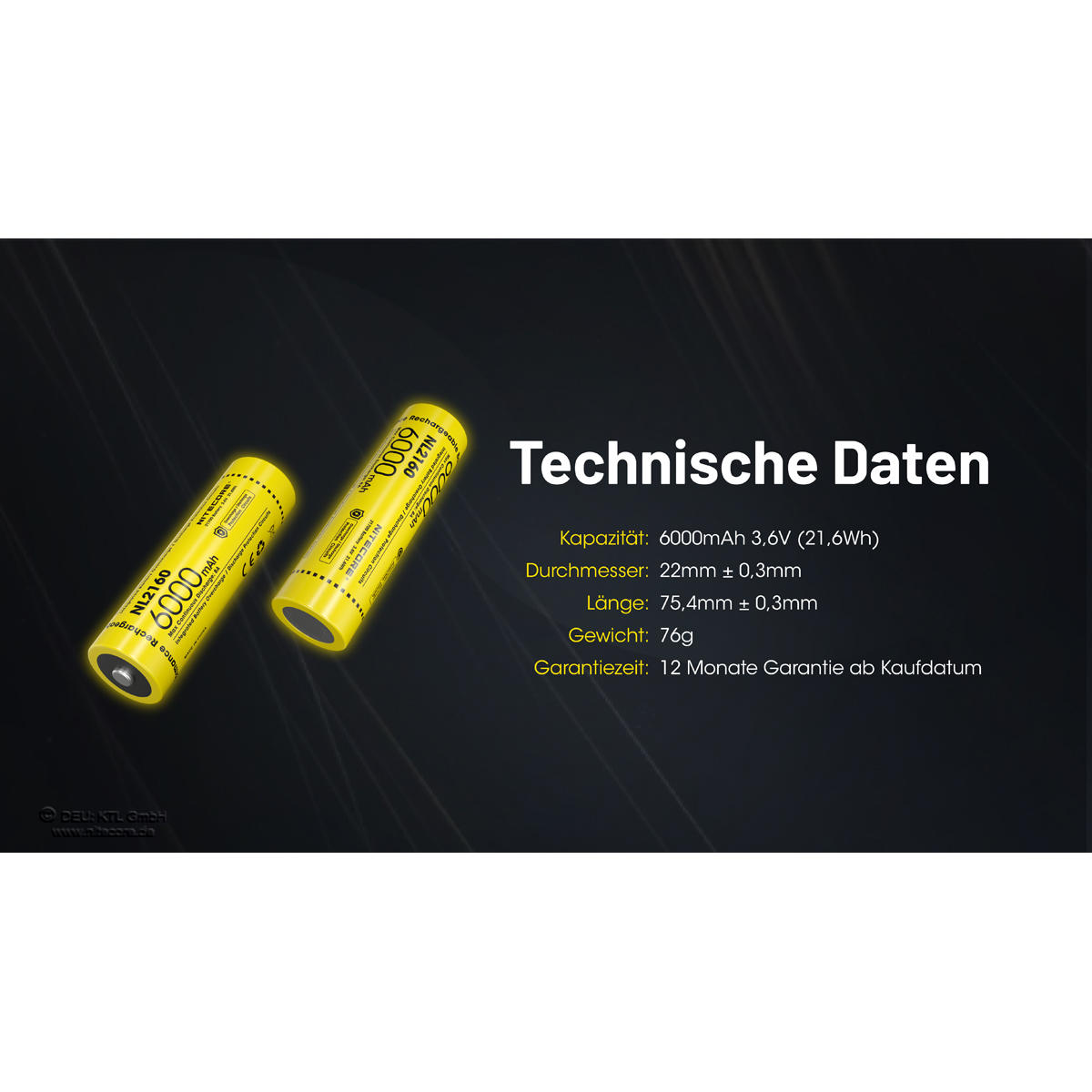 Batterie Li-Ion Nitecore® 21700, 6000 mAh Li-ion, NL2160