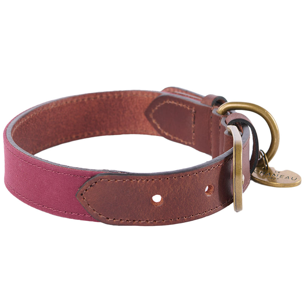 Le Chameau Dog Collar, Leather/Canvas, Rouge, Size M