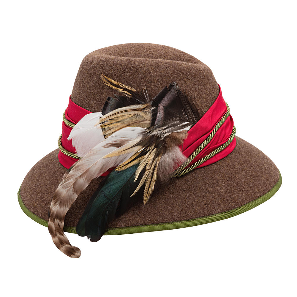 Chapeau pour femme » Lili «, laine avec plumet, mélange brun,