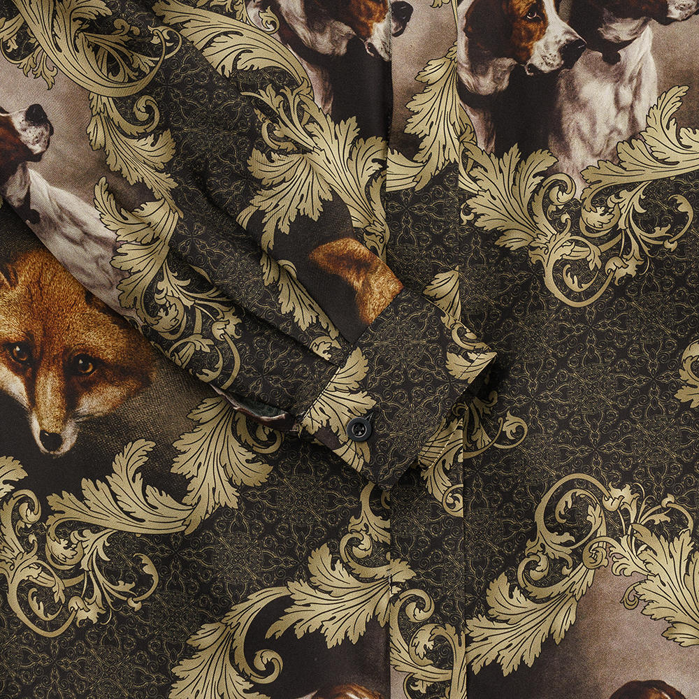 Robe en soie Sara Tiara, motif renard et chien