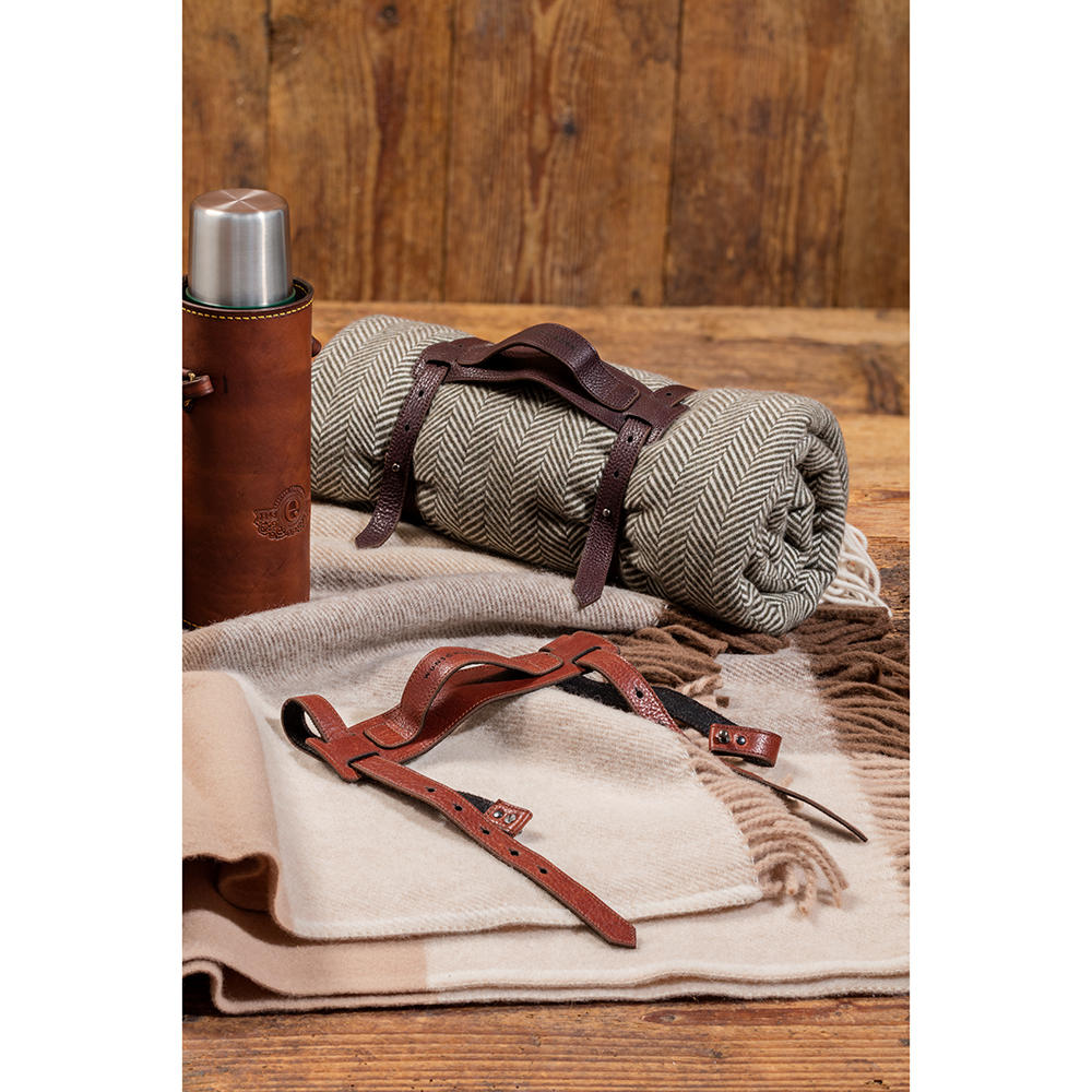 Sangles de transport pour couvertures, cuir de bovin, cognac