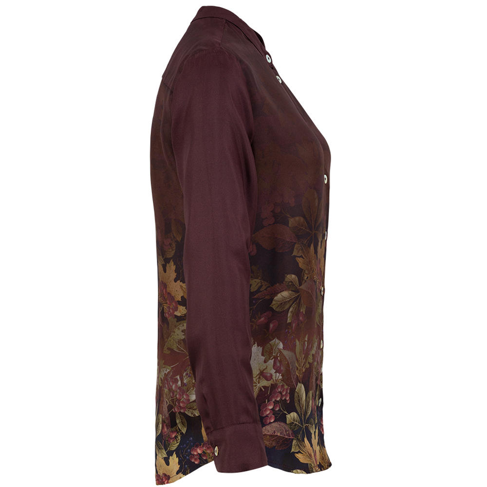 Seidenbluse Allover Print, Laub