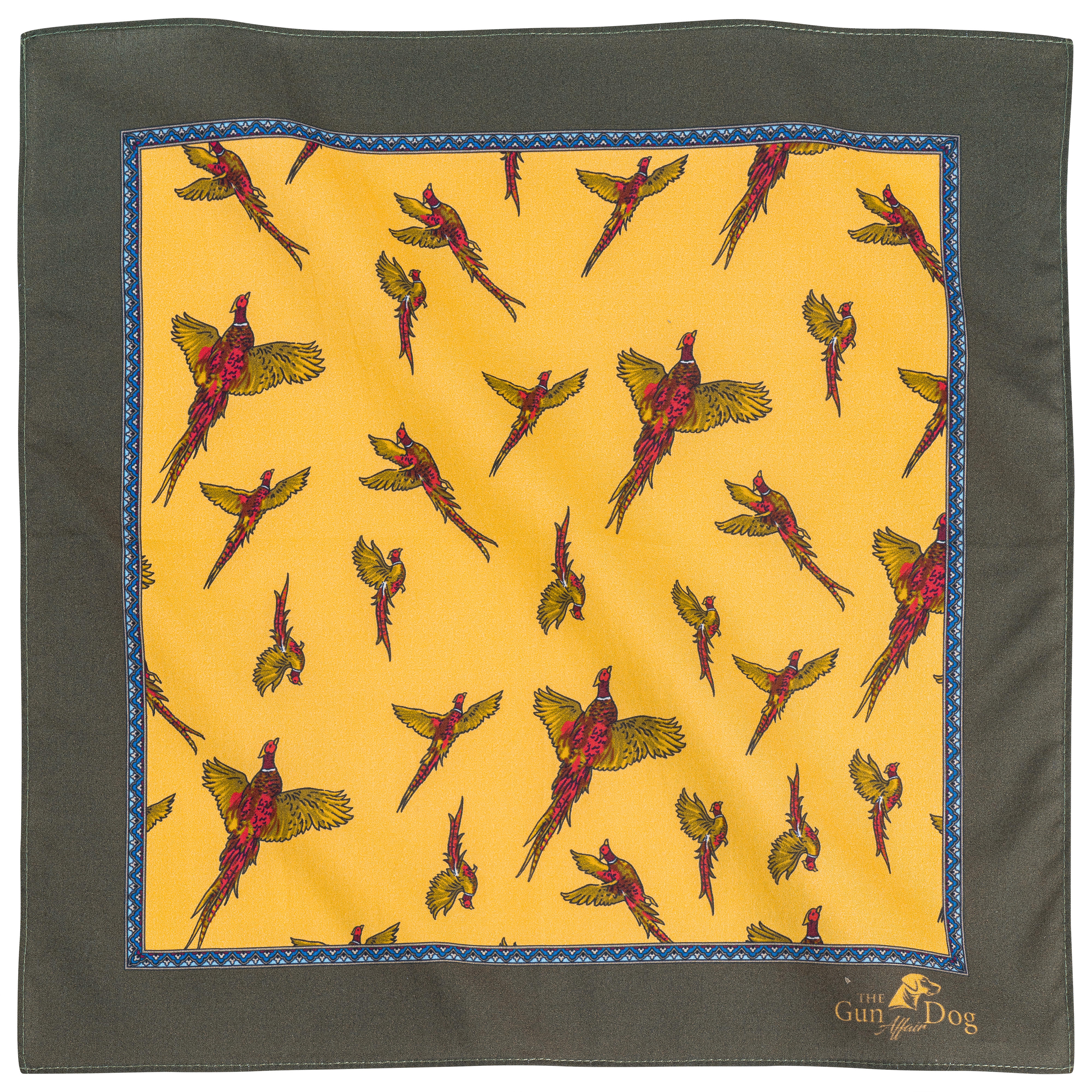 The GunDog Affair Handkerchief, Pheasant Motif, Mustard, 33 × 33 cm