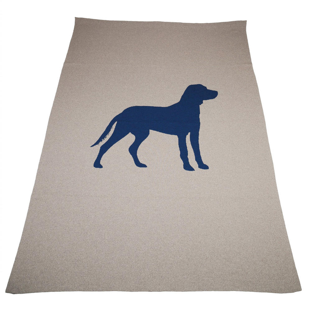 Couverture Lenz & Leif » Dog «, beige/bleu foncé 180 x 140 cm